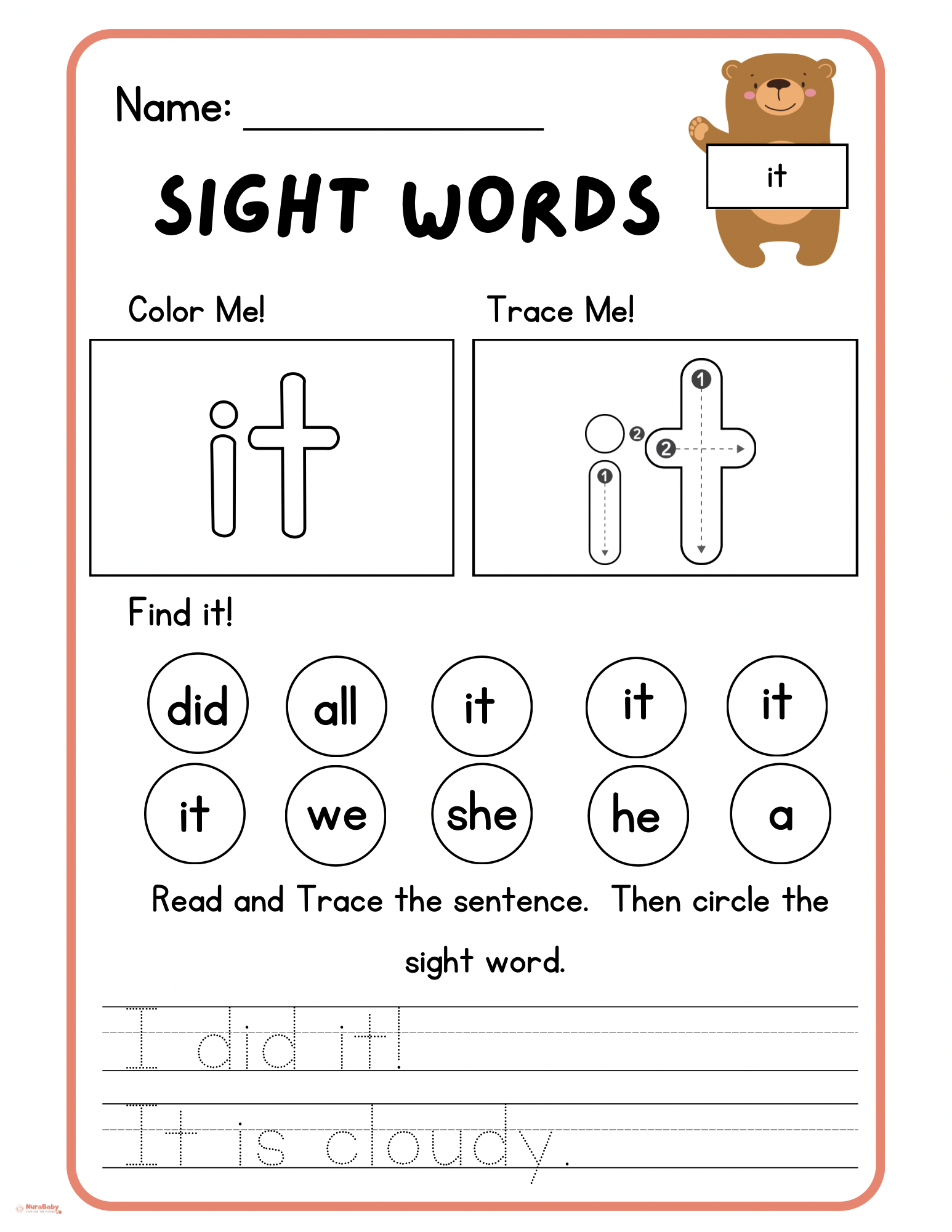 🎓 Learn to Read with Sight Words: “it” Printable Worksheet!