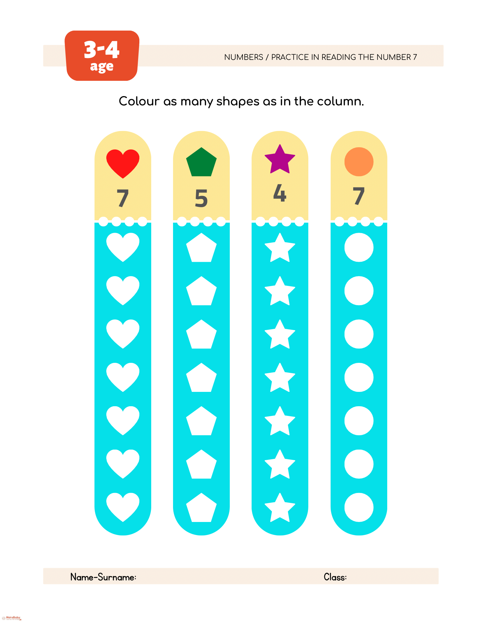🎯 Practice in Reading the Number 7 – Fun & Engaging Worksheet for Preschoolers