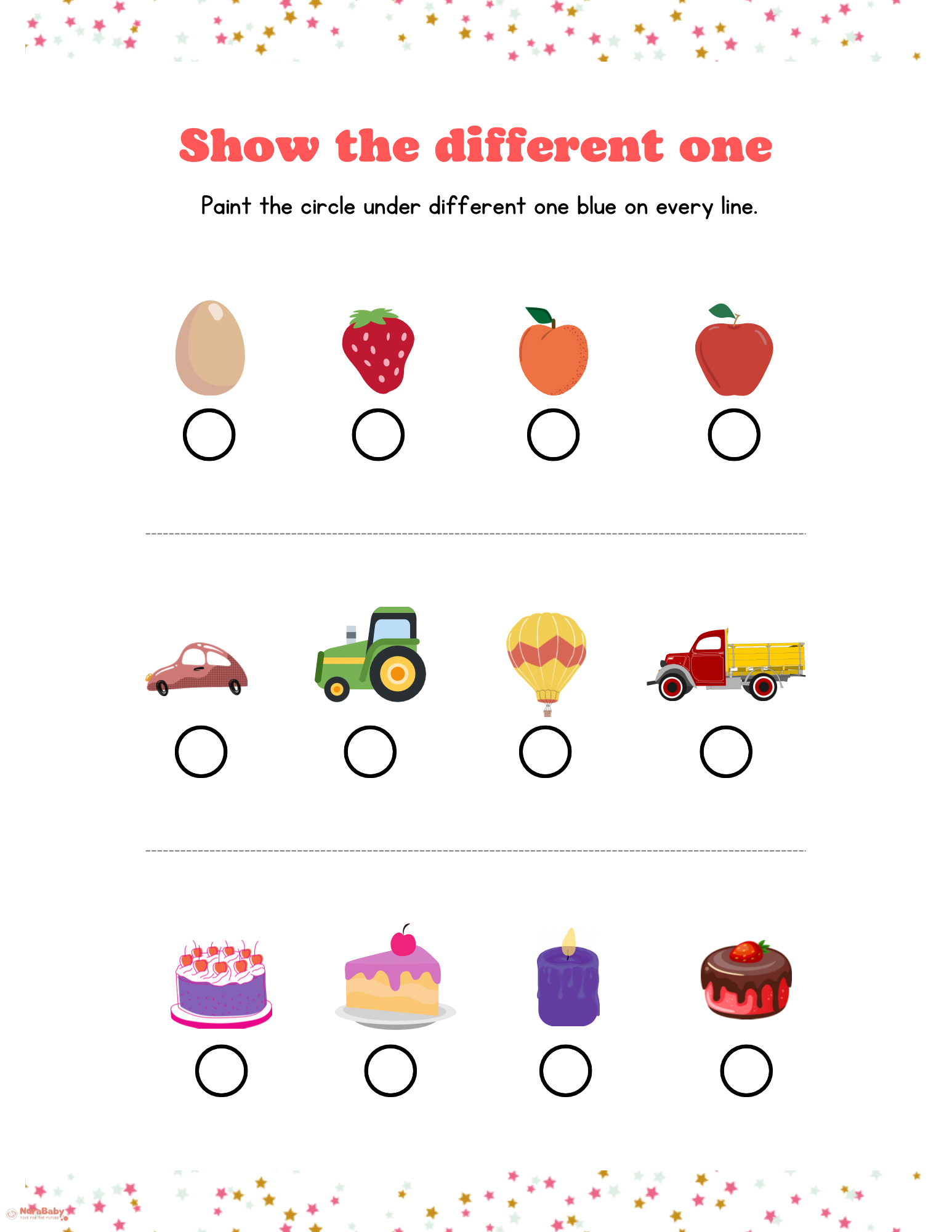 🎨 “Show the Different One” Worksheet – A Fun Activity to Boost Kids’ Observation Skills