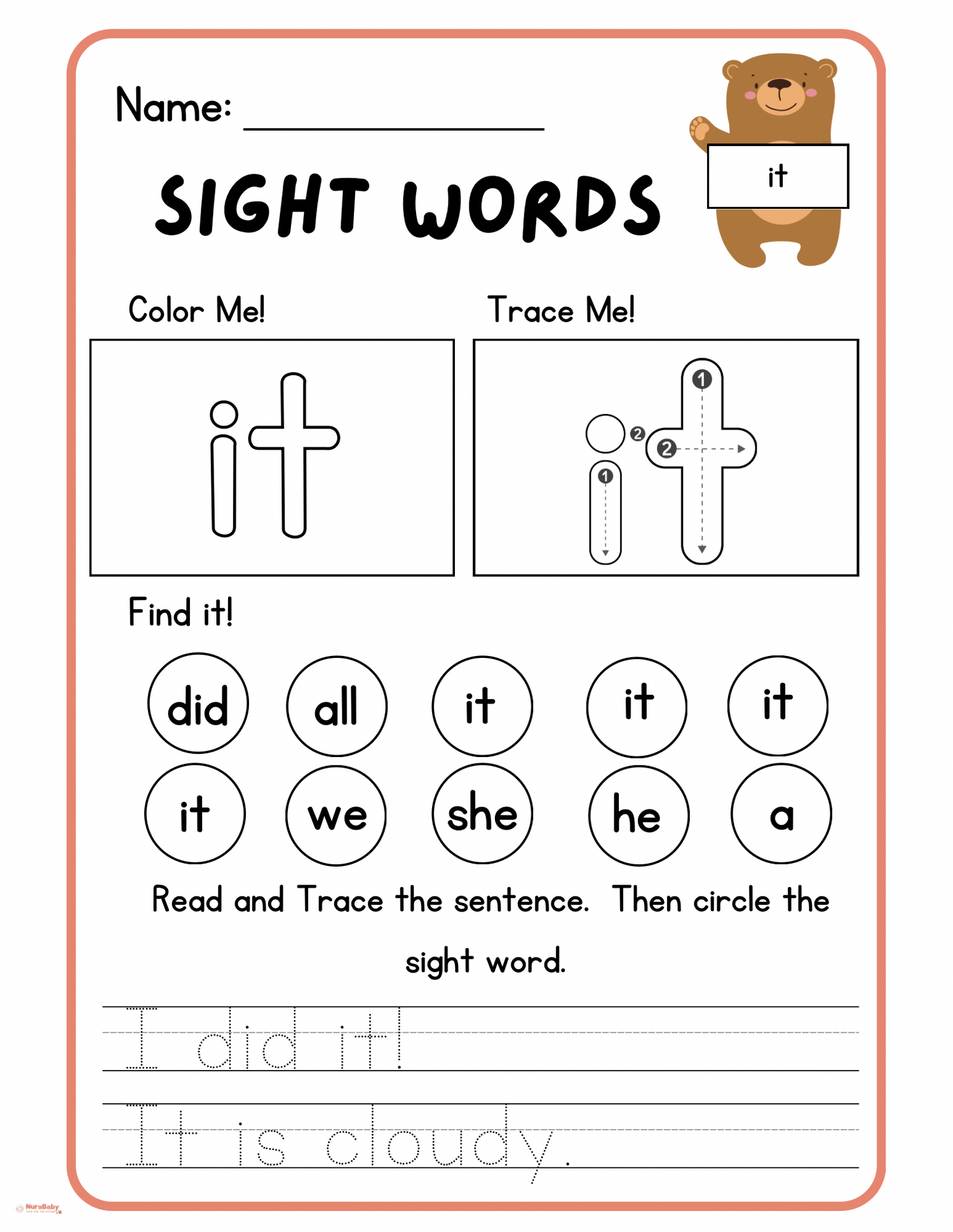 🎓 Learn to Read with Sight Words: “it” Printable Worksheet!