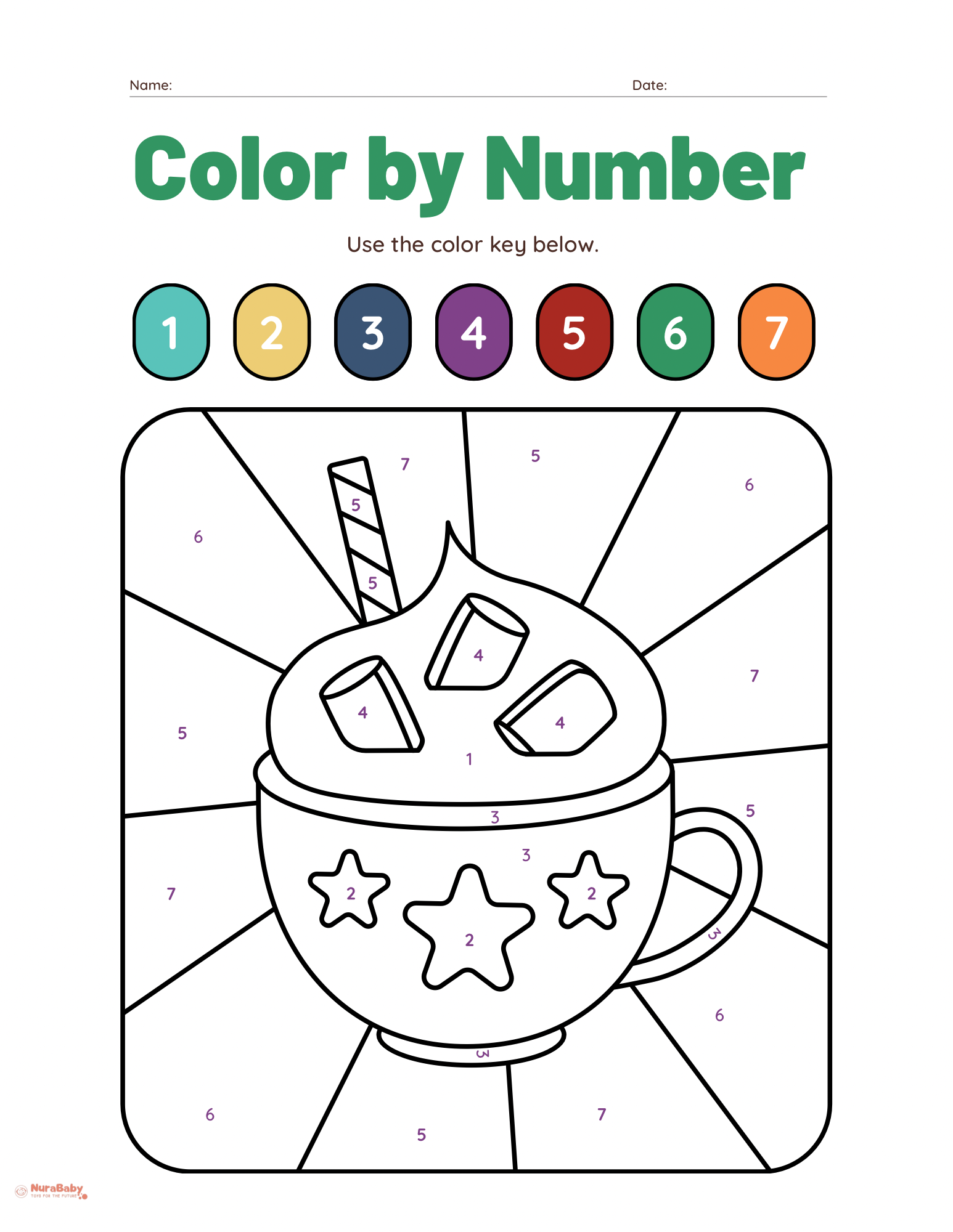 Free Hot Cocoa Color-by-Number Printable for Kids | NuraBaby Learning Activity