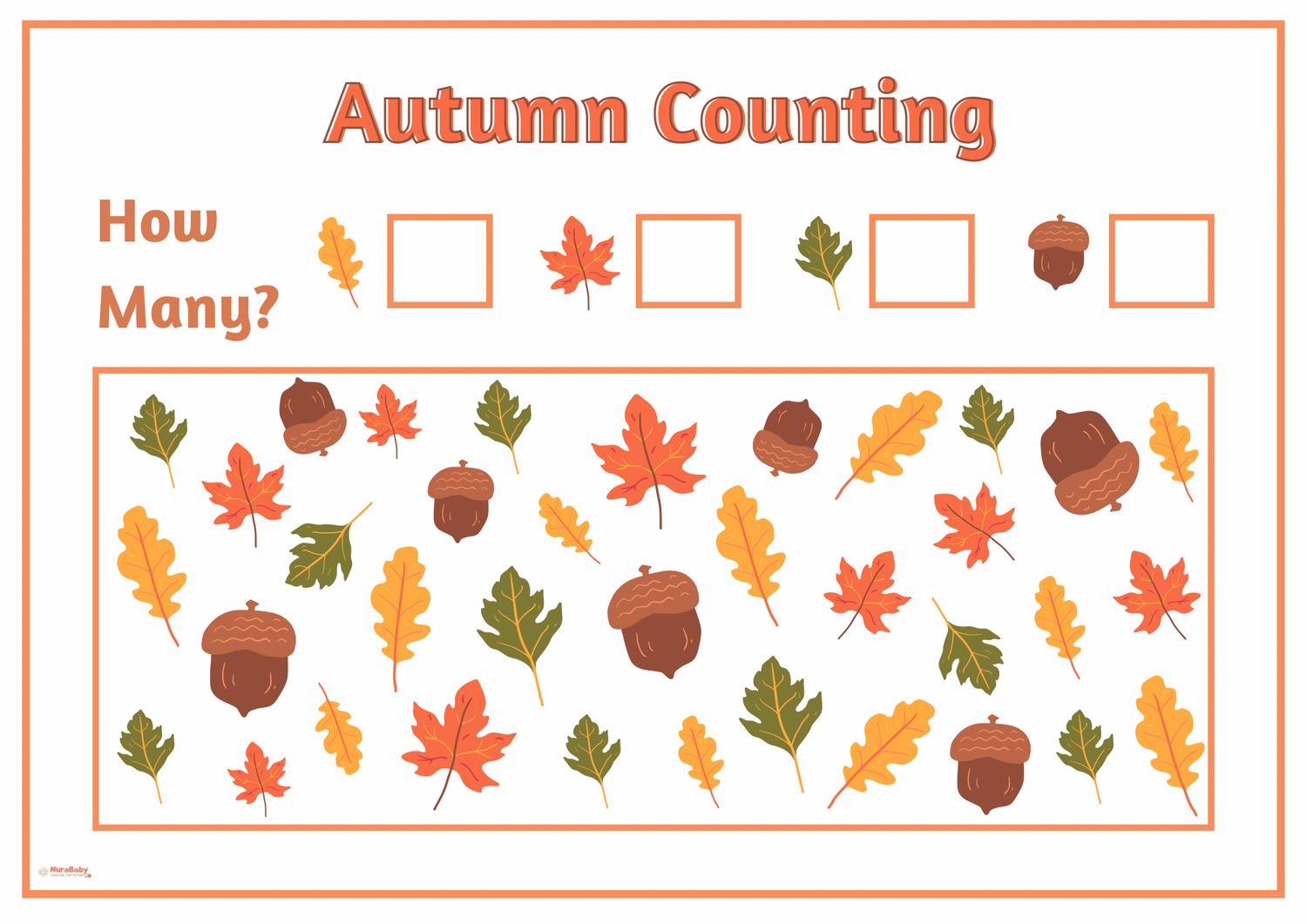 🍁 Colourful Autumn Counting for Kindergarten Worksheet – Free Printable