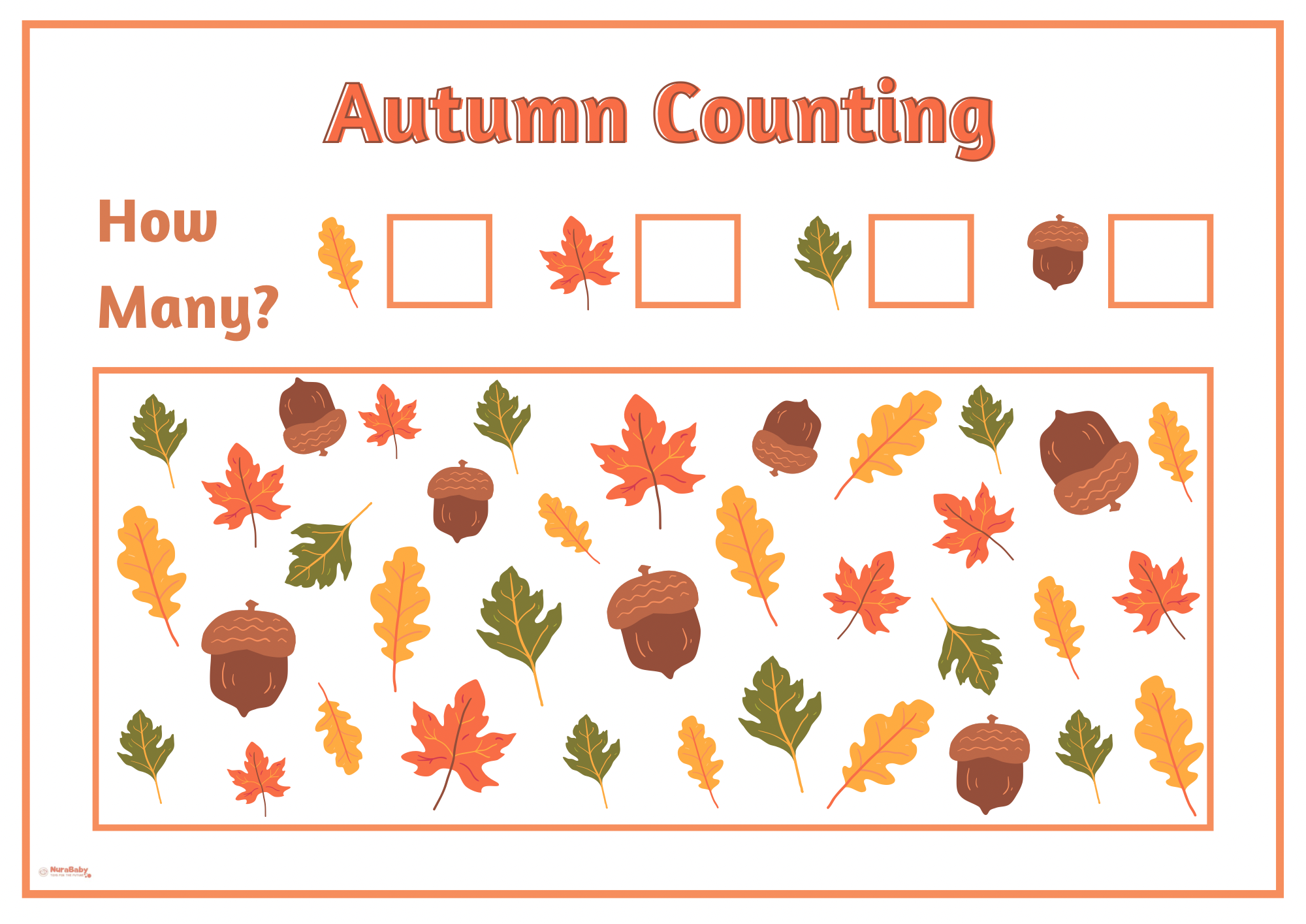 🍁 Colourful Autumn Counting for Kindergarten Worksheet – Free Printable