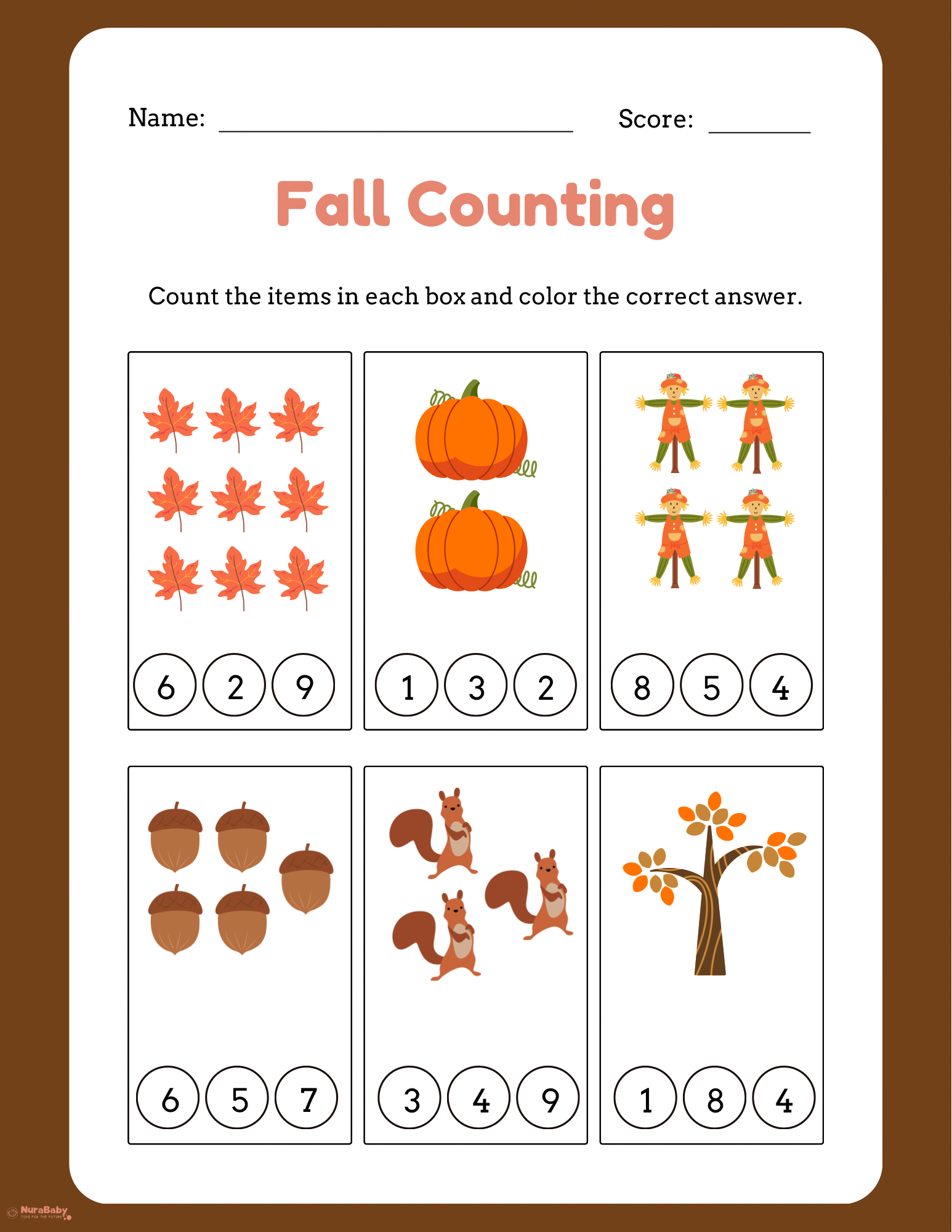🍁 Fall Counting Worksheet for Preschoolers – Fun Autumn Math Activity!