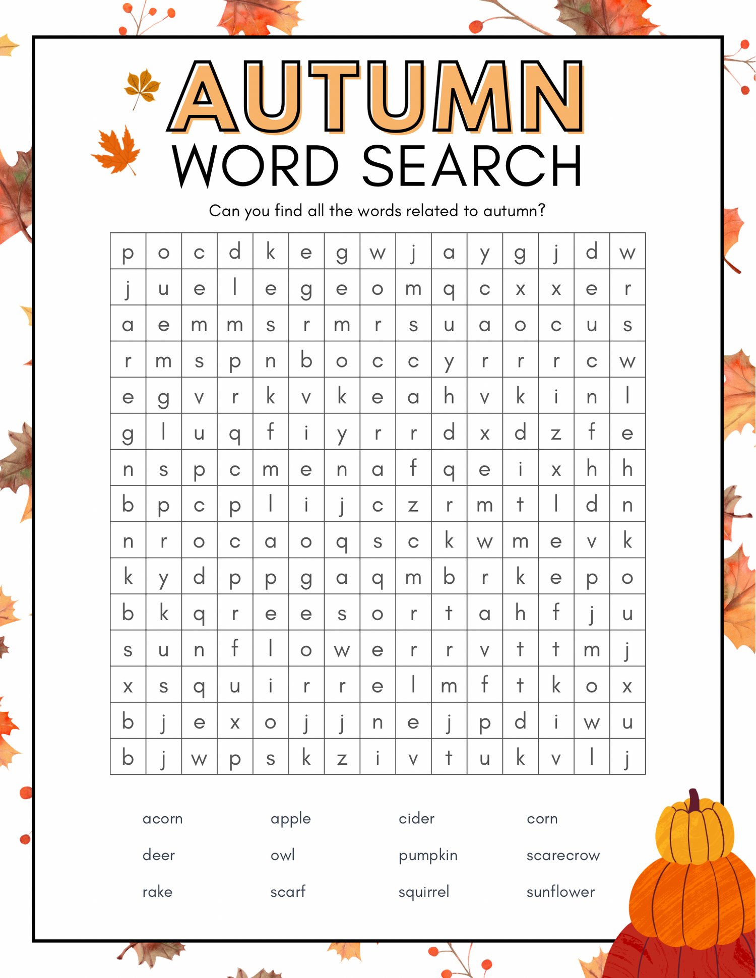 🍁 Fun &amp; Free Autumn Word Search for Kids | Printable Fall Activity