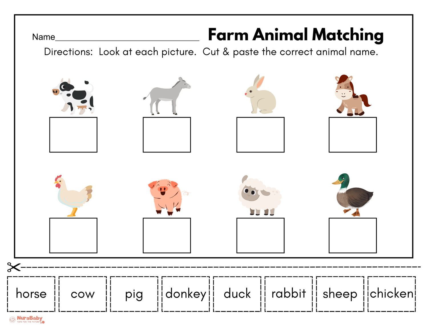 🐄 Farm Animal Matching Worksheet for Preschool & Kindergarten