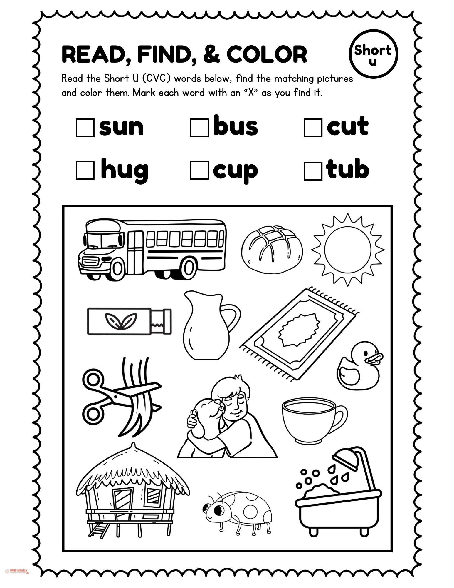 Fun Learning with Short ‘U’ Words: Read, Find, and Color!