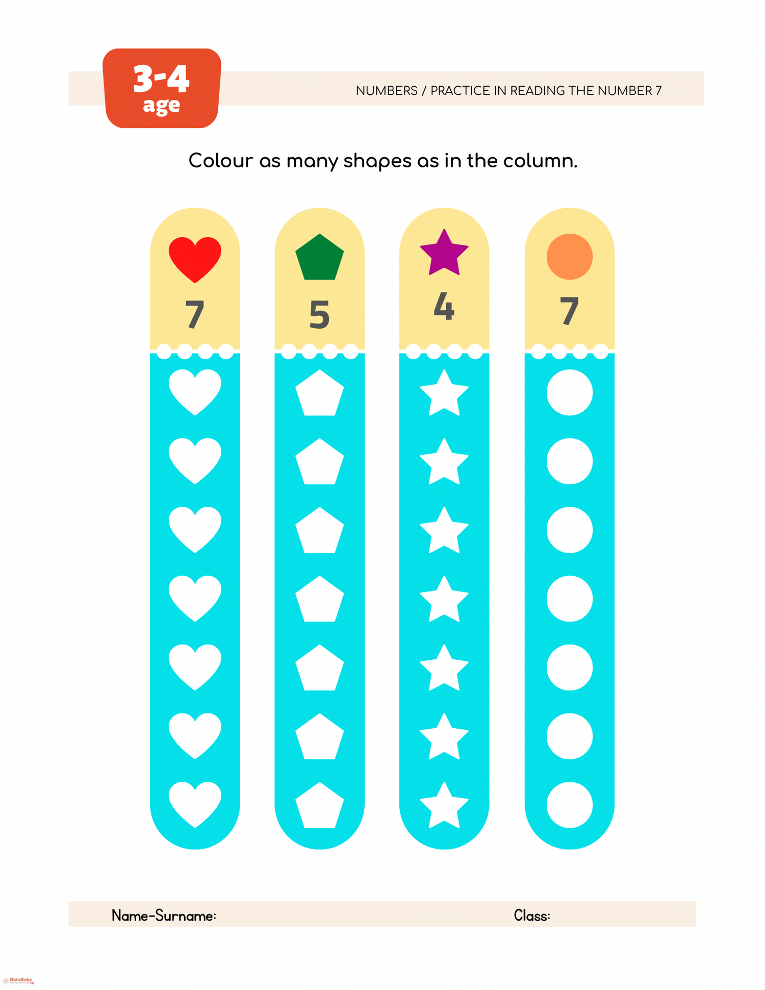 🎯 Practice in Reading the Number 7 – Fun &amp; Engaging Worksheet for Preschoolers