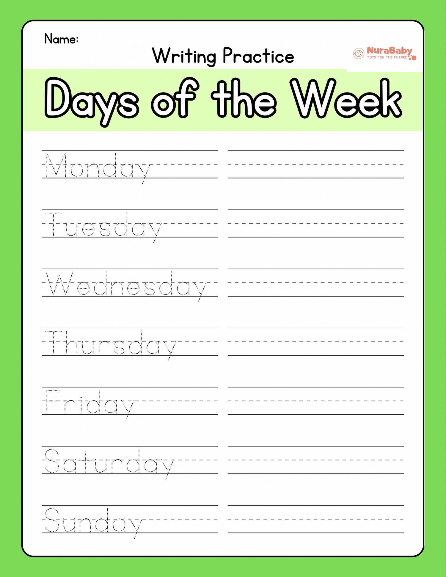 Days of the week worksheet