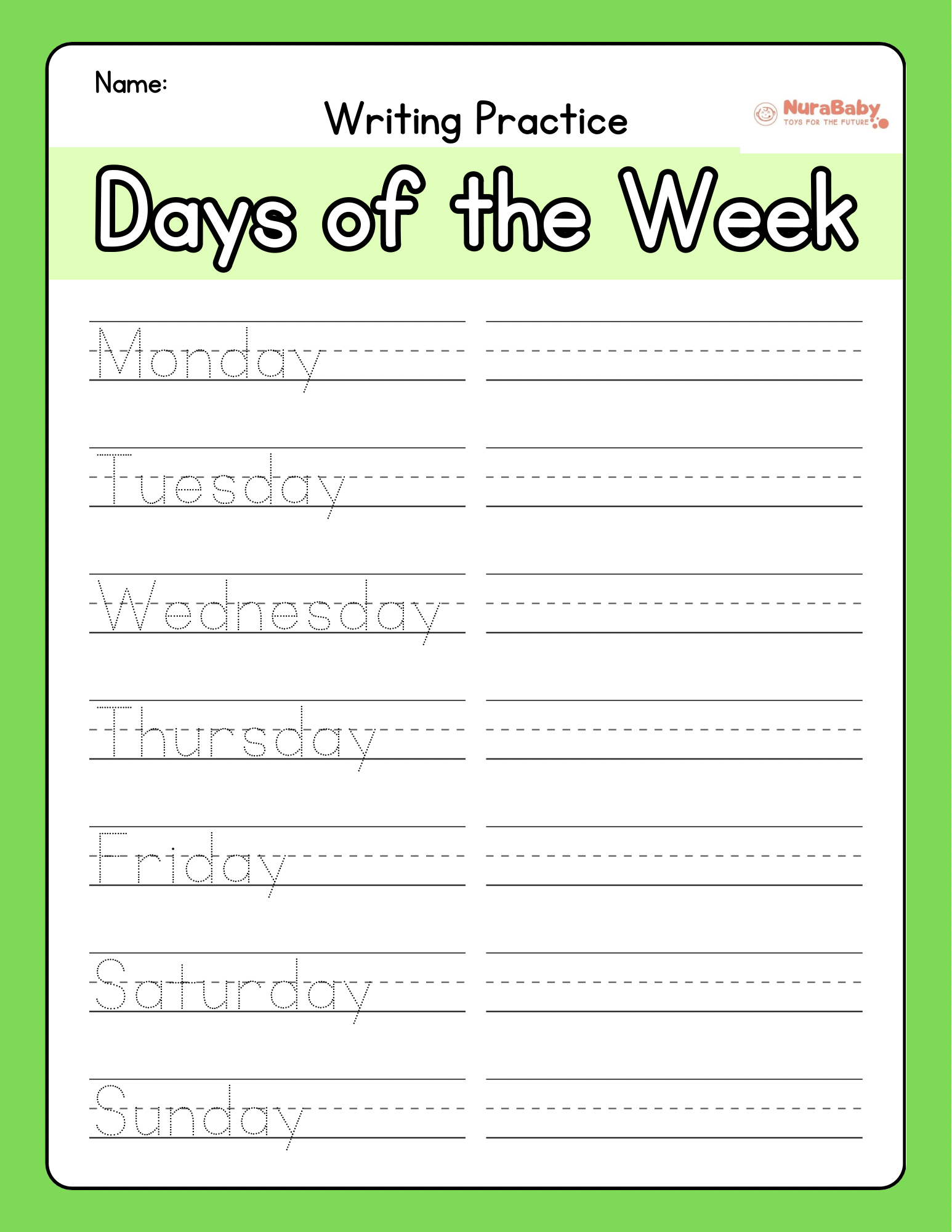 Days of the week worksheet