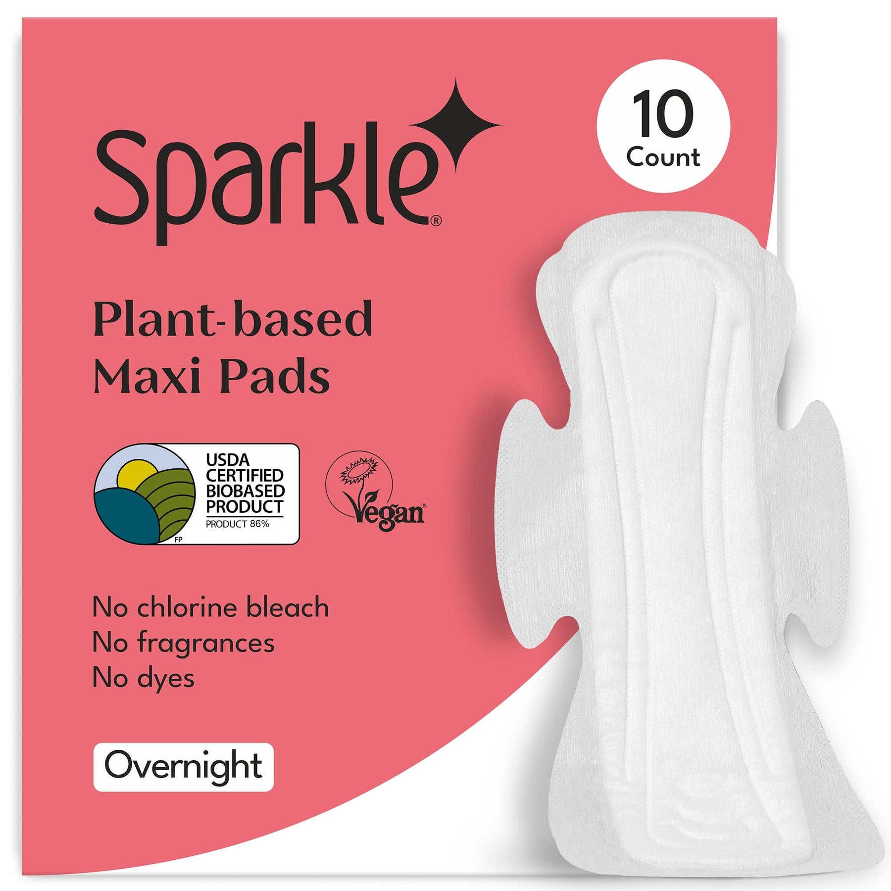 Sparkle - Sparkle Plant-Based Maxi Pads Overnight, 10 Count