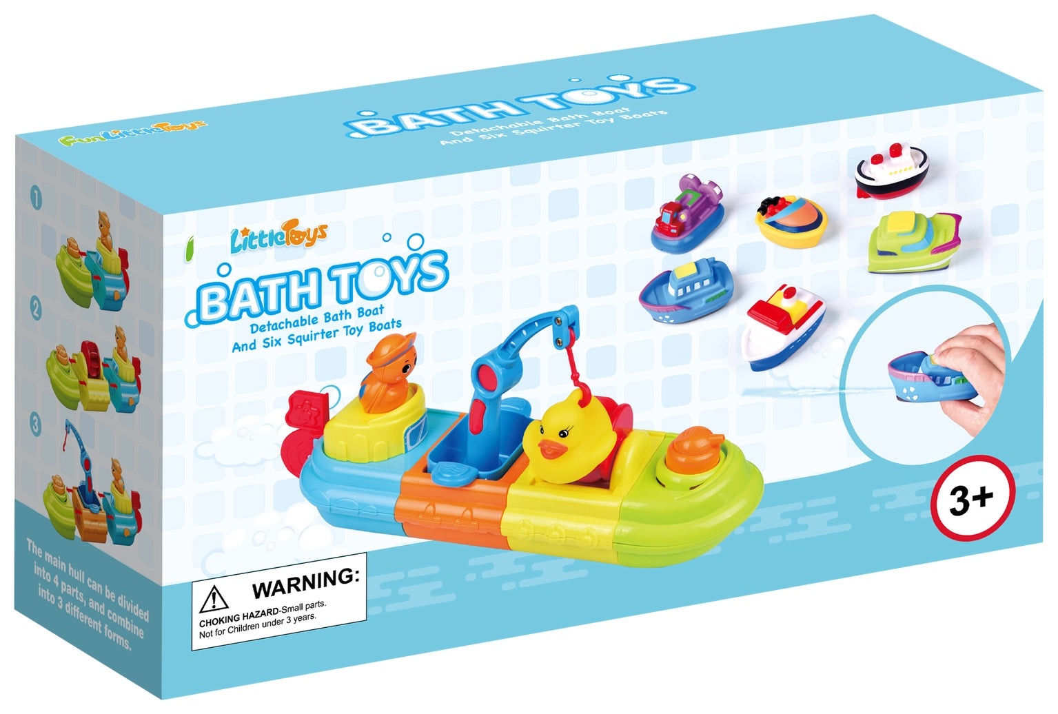 7 PCs Bath Toys Boats Include One Big Wind Up Squirters