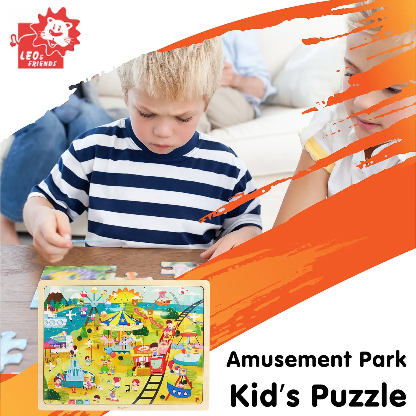 Amusement Park Kid’s Puzzle, 48-Pieces for 3-Years-Old+ | Promotes Dexterity, Problem-Solving, and Creativity | Durable Wooden Puzzle Kit, Educational Gift for Kids Ages 3-6