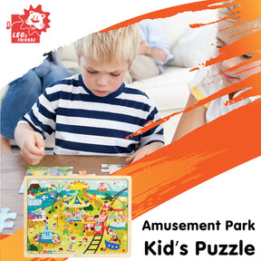 Amusement Park Kid’s Puzzle, 48-Pieces for 3-Years-Old+ | Promotes Dexterity, Problem-Solving, and Creativity | Durable Wooden Puzzle Kit, Educational Gift for Kids Ages 3-6