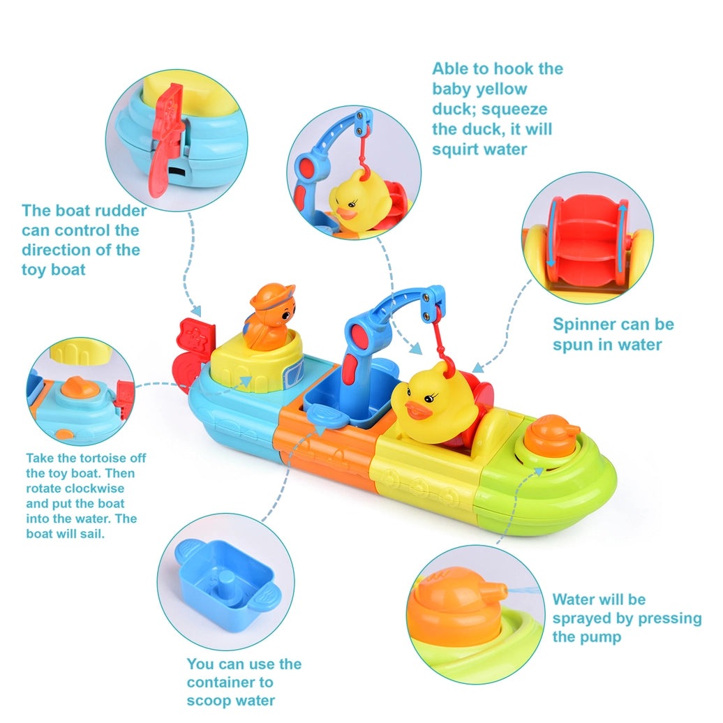 7 PCs Bath Toys Boats Include One Big Wind Up Squirters