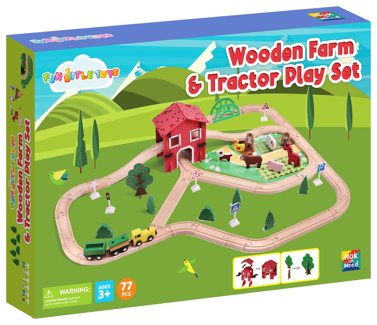 77 Pieces Wooden Farm & Tractor Play Set