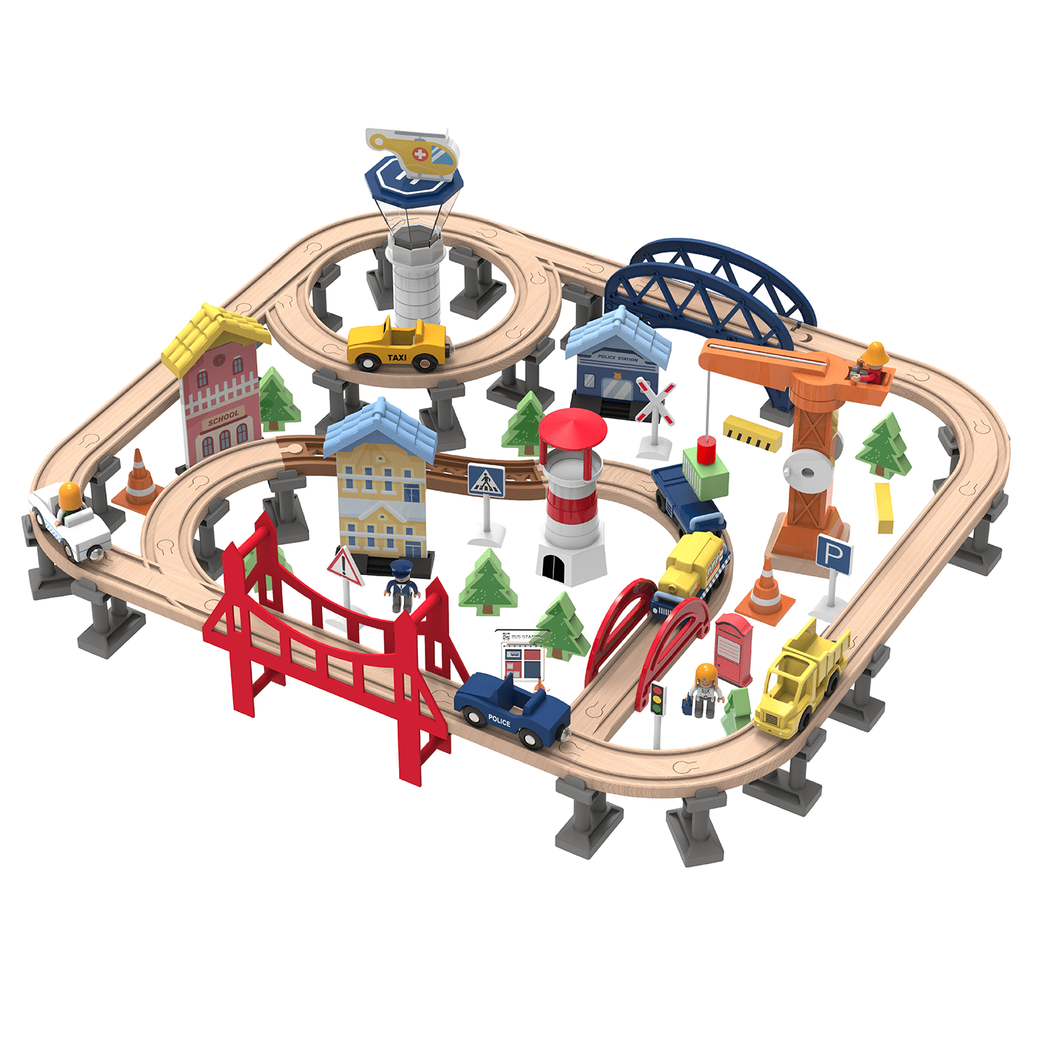 Railway City Set - Creative Construction Kit for Preschoolers - Wooden Building Blocks for Kids, Educational Train Toys for Active Learning - Gifts for Children Ages 3+ - 100 Pieces