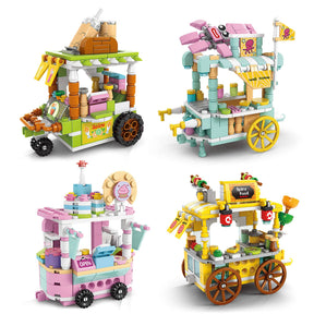 673 Pcs Food Cart Toy Mini City Kiosks Building Blocks