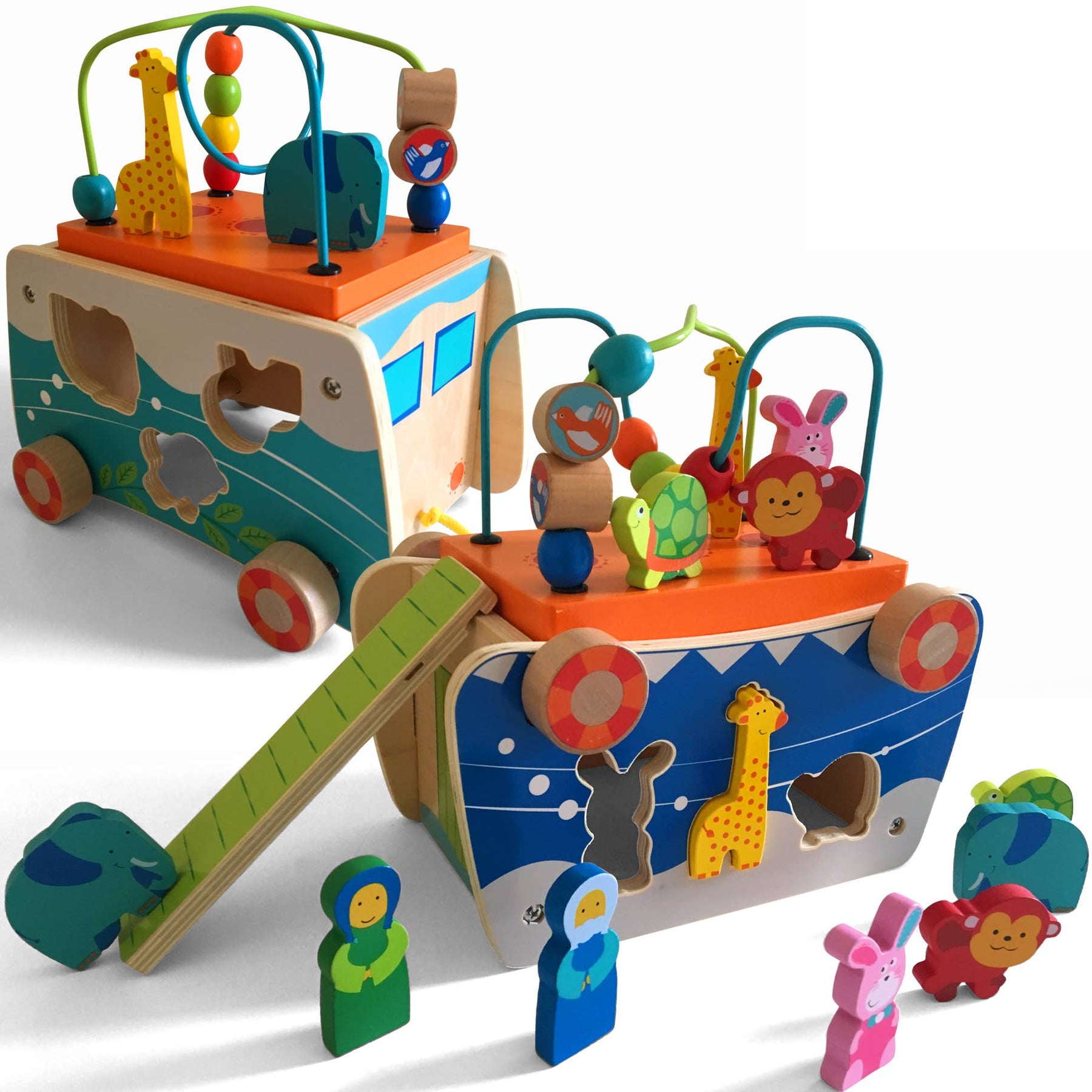 WOODEN NOAH’S ARK PULL ALONG & SHAPE SORTER PLAYSET