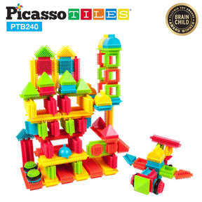 PicassoTiles - 240 Piece BristleLock Building Blocks Set