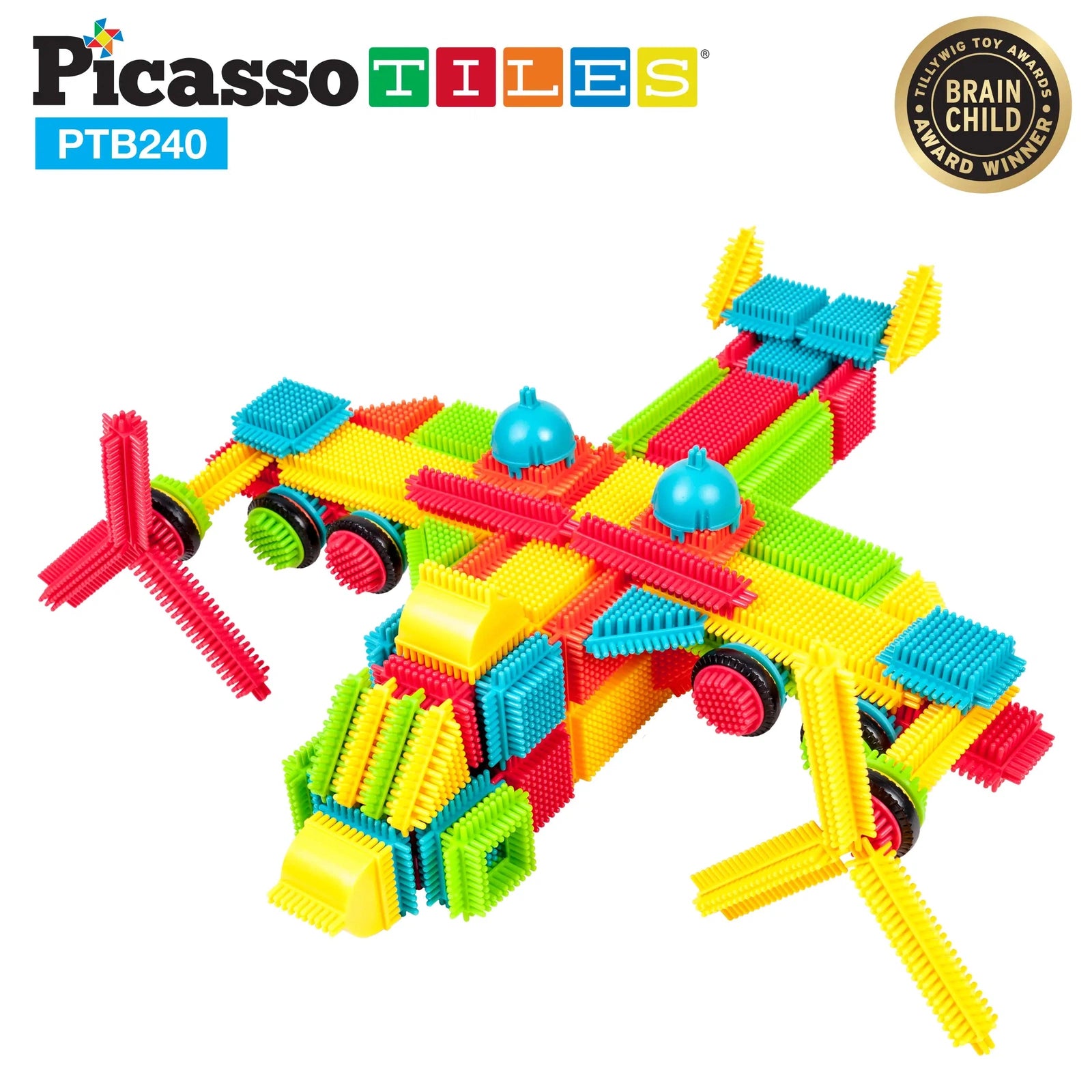 PicassoTiles - 240 Piece BristleLock Building Blocks Set